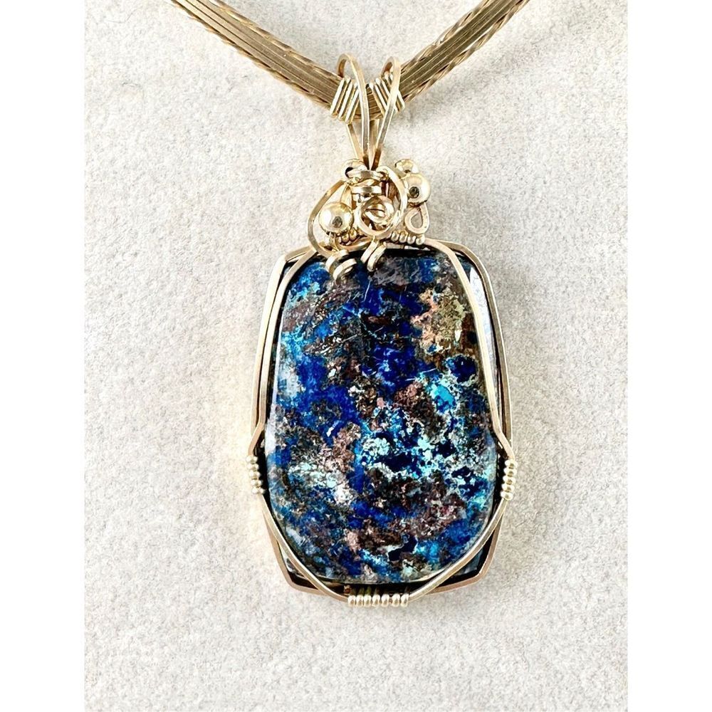 Shattuckite Pendant in 14K Gold Filled Wire Wrapped Pendant Handmade